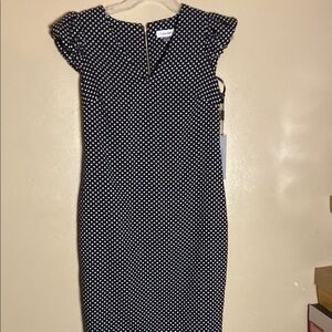 Calvin Klein Elegant Black and White Polka Dot Dress